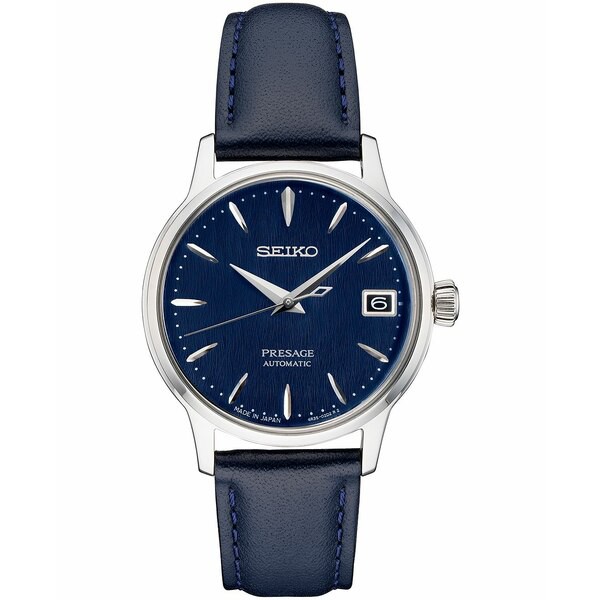 セイコー レディース 腕時計 アクセサリー Women's Automatic Presage Blue Leather Strap Watch 34mm Blue