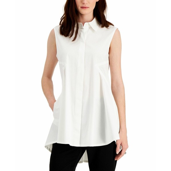 ダナキャラン レディース カットソー トップス Solid Sleeveless Seamed Tunic Top White