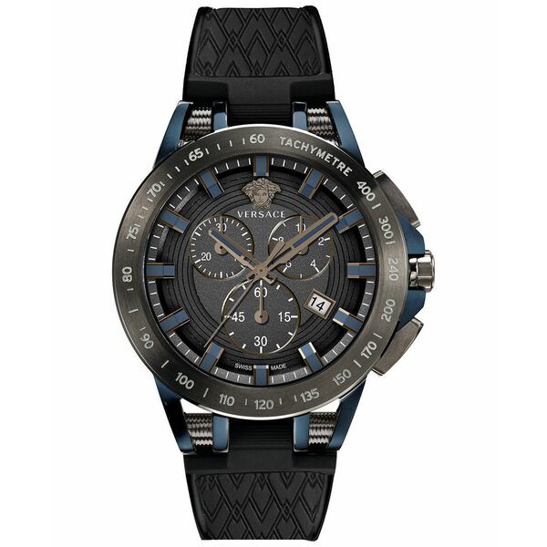 ヴェルサーチ メンズ 腕時計 アクセサリー Men's Swiss Chronograph Sport Tech Black Silicone Strap Watch 45mm Two Tone