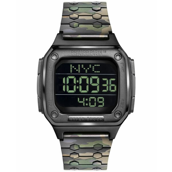 フィリッププレイン メンズ 腕時計 アクセサリー Men's Digital Hyper Shock Camouflage Gunmetal Bracelet Watch 44mm Ip Gunmetal