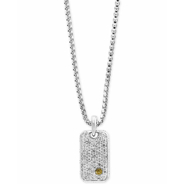 エフィー コレクション メンズ ネックレス・チョーカー アクセサリー Men's White Sapphire Cluster Dog Tag Pendant Necklace (1-3/8 ct