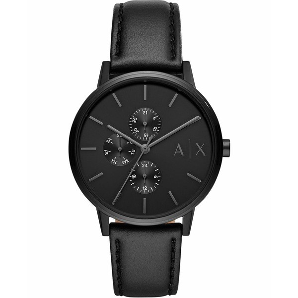 アルマーニ メンズ 腕時計 アクセサリー Men's Cayde Black Leather Strap Watch 42mm Black