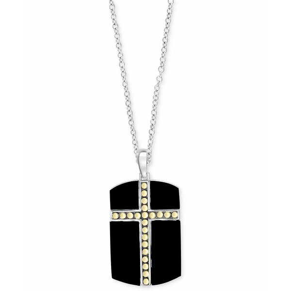 エフィー コレクション メンズ ネックレス・チョーカー アクセサリー EFFY® Men's Onyx Cross Dog Tag 22" Pendant Necklace in Ster