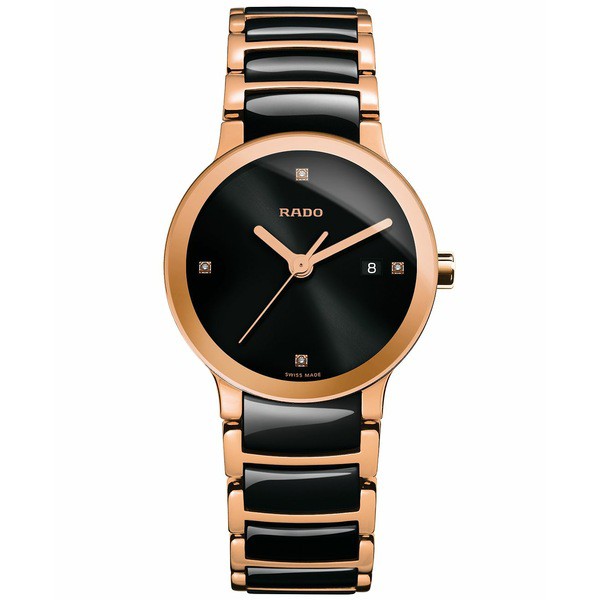 ラド レディース 腕時計 アクセサリー Women's Swiss Centrix Diamond Accent Black High-Tech Ceramic and Rose Gold-Tone PVD Stainles