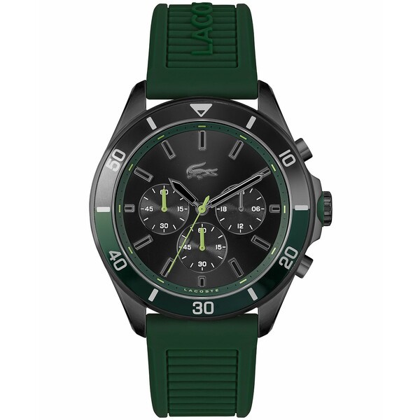 ラコステ メンズ 腕時計 アクセサリー Men's Chronograph Tiebreaker Green Silicone Strap Watch 44mm Green