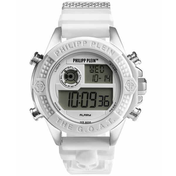 フィリッププレイン メンズ 腕時計 アクセサリー Men's Digital The G.O.A.T. Silver Stainless Steel and White Silicone Strap Watch