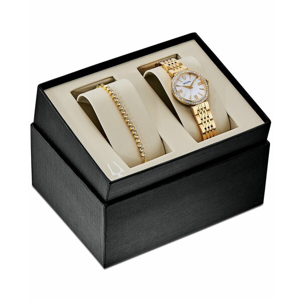 ブロバ レディース 腕時計 アクセサリー Women's Gold-Tone Stainless Steel Bracelet Watch 33mm Gift Set Gold