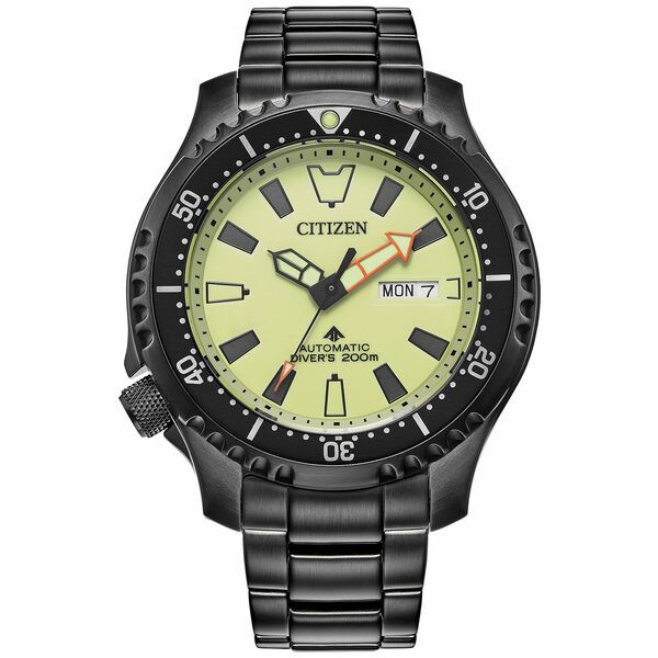 シチズン メンズ 腕時計 アクセサリー Men's Automatic Dive Black Ion-Plated Stainless Steel Bracelet Watch, 44mm Black