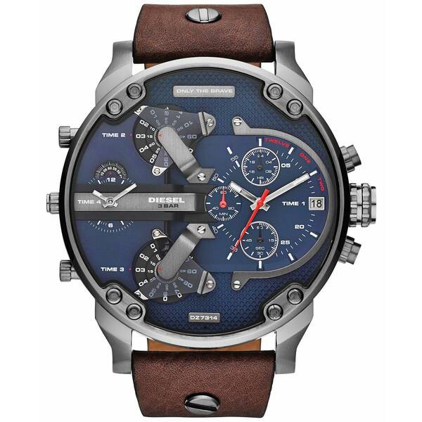 ディーゼル メンズ 腕時計 アクセサリー Men's Mr. Daddy 2.0 Brown Leather Strap Watch 66x57mm DZ7314 Brown/Blue