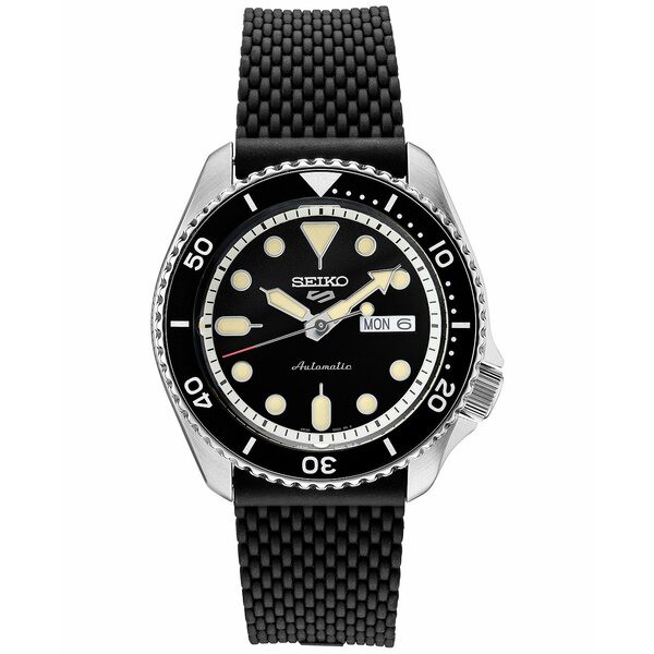 セイコー メンズ 腕時計 アクセサリー Men's Automatic Sport Black Silicone Mesh Strap Watch 42.5mm Black