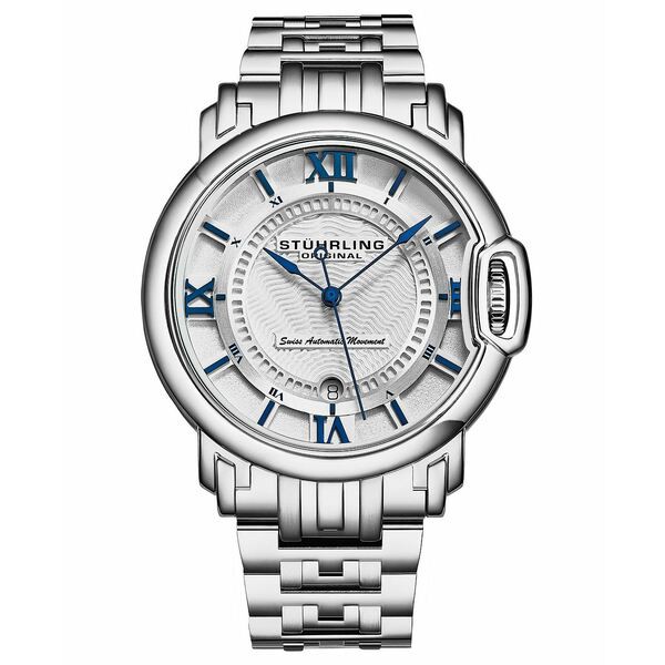 スターリング メンズ 腕時計 アクセサリー Men's Swiss Silver-Tone Stainless Steel Bracelet Automatic Watch 51mm White