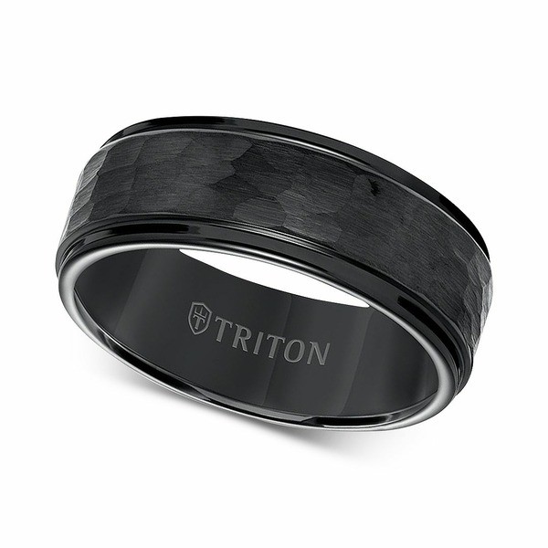 トライトン レディース リング アクセサリー Hammered Texture Band in Black Tungsten Carbide Black Tungsten