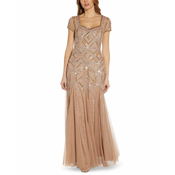 アドリアナ パペル レディース ワンピース トップス Beaded Back-Cutout Gown Rose Gold