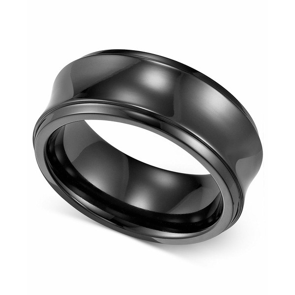 トライトン メンズ リング アクセサリー Men's Black Titanium Ring, Concave Wedding Band (8mm) Black Titanium