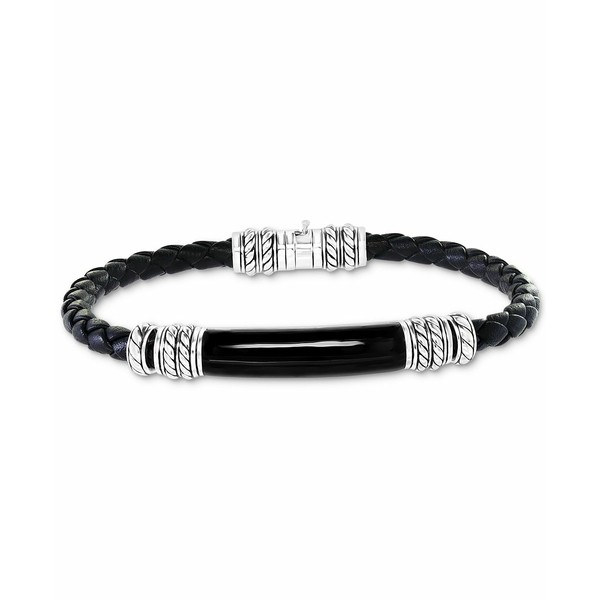 エフィー コレクション メンズ ブレスレット・バングル・アンクレット アクセサリー EFFY® Men's Onyx Black Leather Braided Bracel