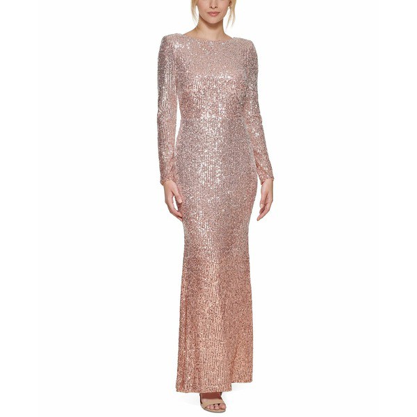 エリザジェイ レディース ワンピース トップス Petite Sequin Gown Champagne