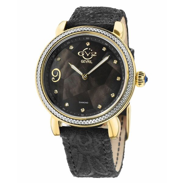 ジェビル レディース 腕時計 アクセサリー Women's Ravenna Floral Swiss Quartz Black Italian Leather Strap Watch 37mm Black