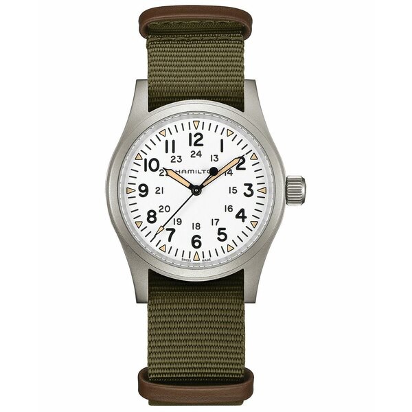 ハミルトン メンズ 腕時計 アクセサリー Men's Swiss Mechanical Khaki Field Green Nato Strap Watch 38mm Green