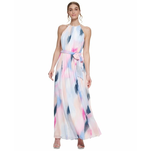 ダナ キャラン ニューヨーク レディース ワンピース トップス Women's Printed Halter Gown Ivory/Elegant Rose Multi