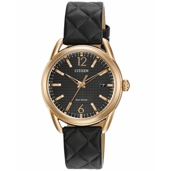 シチズン レディース 腕時計 アクセサリー Drive from Citizen Eco-Drive Women's Black Quilted Leather Strap Watch 34mm FE6083-13E B