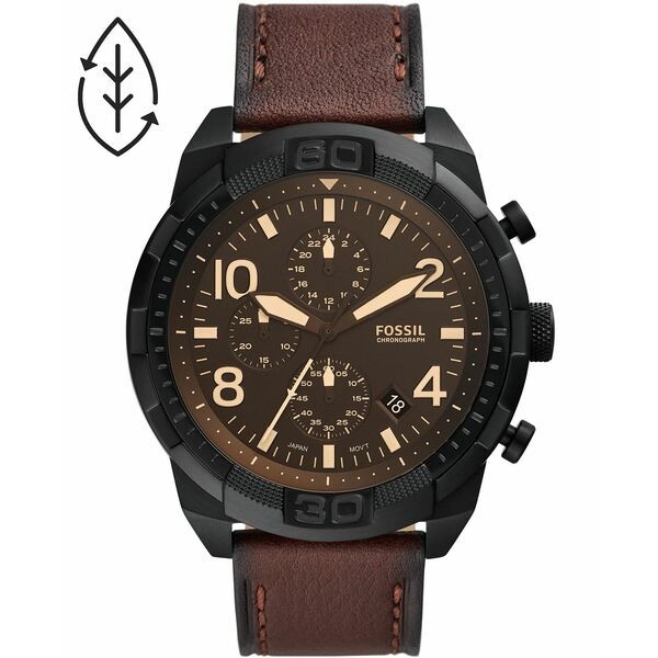 フォッシル メンズ 腕時計 アクセサリー Men's Bronson Brown Leather Strap Watch 50mm Brown