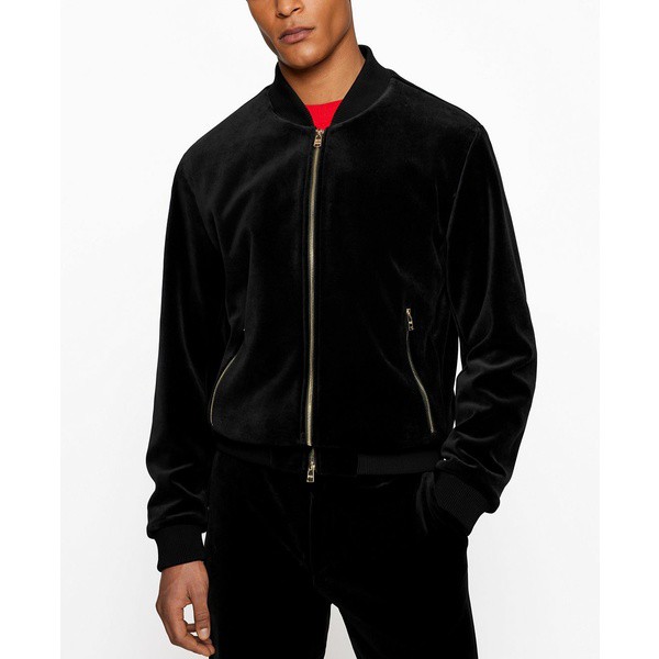 ヒューゴボス メンズ ジャケット＆ブルゾン アウター BOSS Men's Zip-Up Bomber Jacket Black