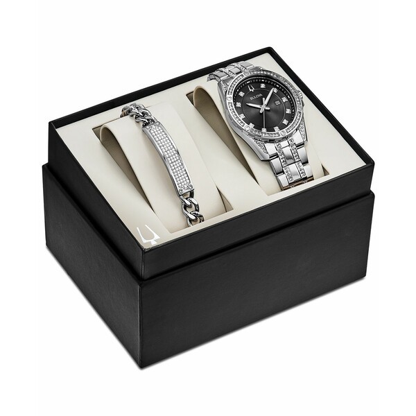 ブロバ メンズ 腕時計 アクセサリー Men's Stainless Steel Bracelet Watch 42mm Gift Set Silver