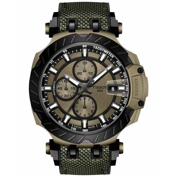 ティソット メンズ 腕時計 アクセサリー Men's Swiss Automatic Chronograph T-Race Khaki & Black Rubber Strap Watch 48.8mm Khaki/Bla