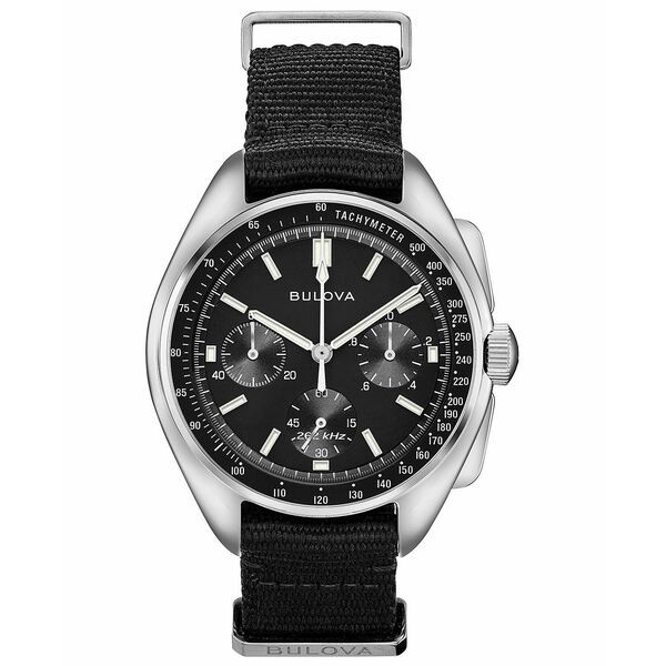 ブロバ メンズ 腕時計 アクセサリー Men's Chronograph Lunar Pilot Archive Series Black Polyester Strap Watch 45mm Black