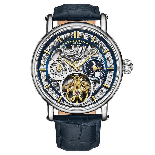 スターリング メンズ 腕時計 アクセサリー Men's Automatic Blue Alligator Embossed Genuine Leather Strap Watch 43mm Blue