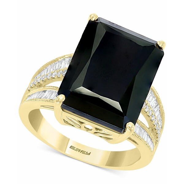 エフィー コレクション レディース リング アクセサリー EFFY® Onyx & Diamond (3/8 ct. t.w.) Statement Ring in 14k Gold Yellow G