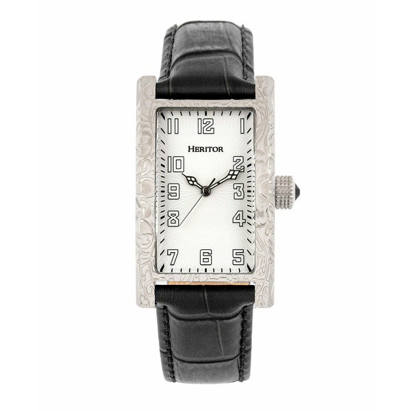 ヘリトール レディース 腕時計 アクセサリー Women's Automatic Jefferson Black or Brown Genuine Leather Band Watch, 33mm Silver-Ton