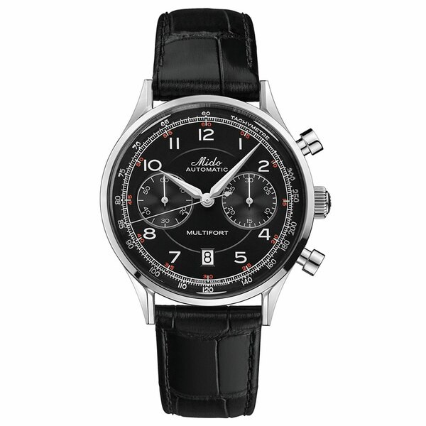 ミド メンズ 腕時計 アクセサリー Men's Swiss Automatic Chronograph Multifort Patrimony Black Leather Strap Watch 42mm Black