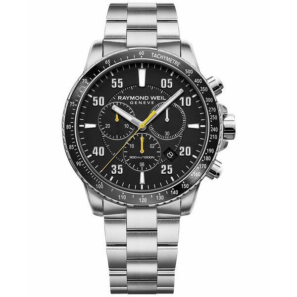 レイモンドウェイル メンズ 腕時計 アクセサリー Men's Swiss Chronograph Tango Stainless Steel Bracelet Watch 43mm Black