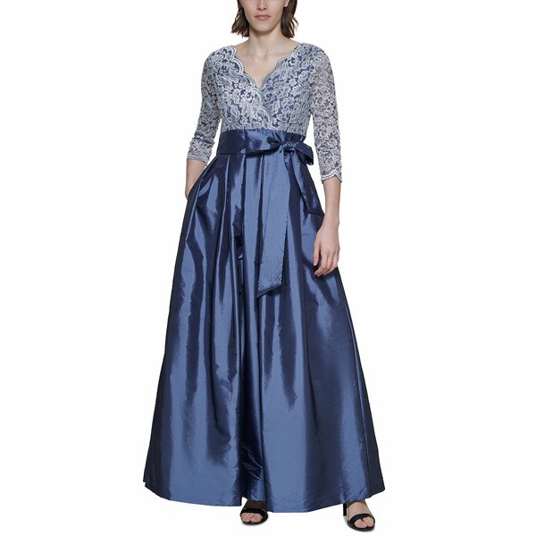 ジェシカハワード レディース ワンピース トップス Petite Lace Bodice Gown Denim