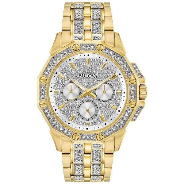 ブロバ メンズ 腕時計 アクセサリー Men's Crystal Accented Gold-Tone Stainless Steel Bracelet Watch 43mm No Color