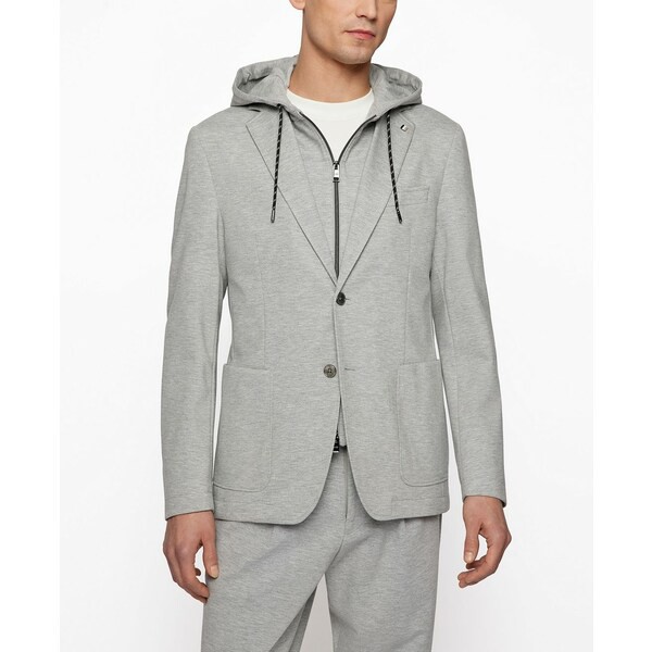 ヒューゴボス メンズ ジャケット＆ブルゾン アウター BOSS Men's Slim-Fit Hooded Jacket Silver-Tone