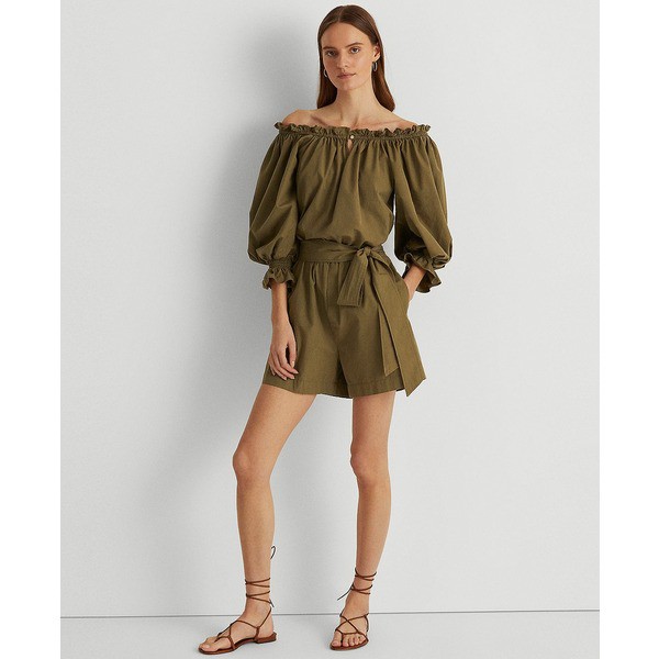 ラルフローレン レディース ワンピース トップス Off-Shoulder Cotton Broadcloth Romper Olive Fern