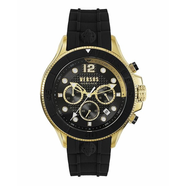 ヴェルサス ヴェルサーチ メンズ 腕時計 アクセサリー Versus by Versace Men's Volta Black Silicone Strap Watch 49mm Gold