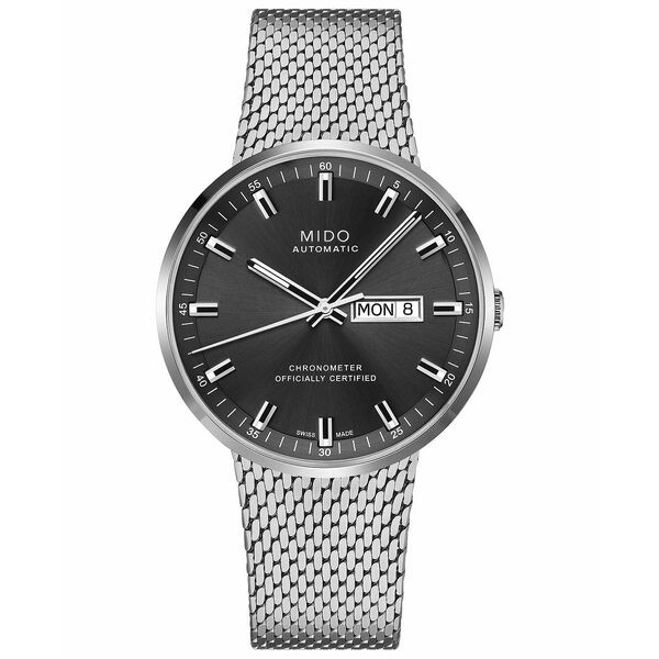 ミド メンズ 腕時計 アクセサリー Men's Swiss Automatic Commander II Cosc Stainless Steel Mesh Bracelet Watch 42mm No Color