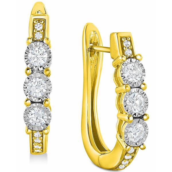 トゥルーミラクル レディース ピアス＆イヤリング アクセサリー Diamond Three-Stone Hoop Earrings (1/2 ct. t.w.) in 10k White Gold Y