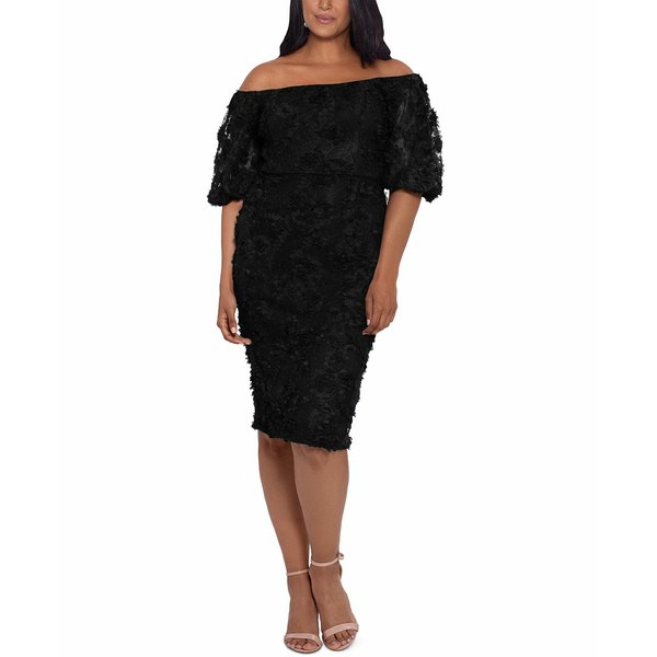 エスケープ レディース ワンピース トップス Plus Size Lace Off-The-Shoulder Dress Black