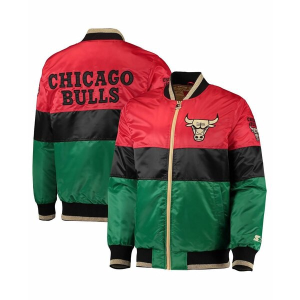 スターター メンズ ジャケット＆ブルゾン アウター Men's Red and Black and Green Chicago Bulls Black History Month NBA 75th Anniver