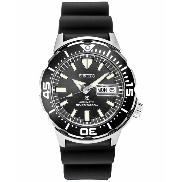 セイコー メンズ 腕時計 アクセサリー Men's Automatic Prospex Diver Black Silicone Strap Watch 42.4mm Black