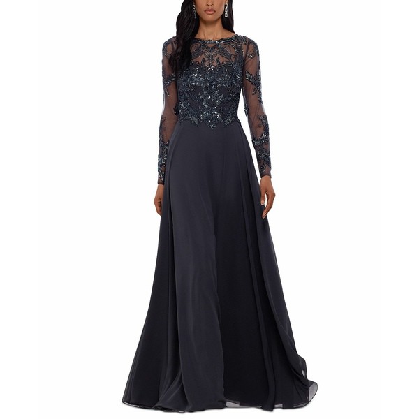 エスケープ レディース ワンピース トップス Women's Sequin Embellished Long Sleeve Chiffon Gown Charcoal