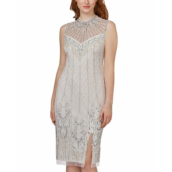 アドリアナ パペル レディース ワンピース トップス Beaded Cocktail Dress Ivory