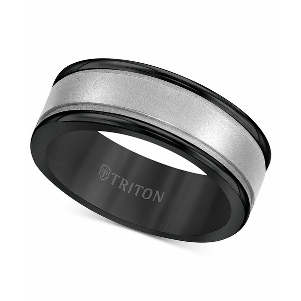 トライトン メンズ リング アクセサリー Men's Two-Tone Band in Black Tungsten Carbide & 14k White Gold Black