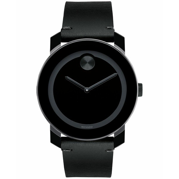 モバド メンズ 腕時計 アクセサリー Men's Swiss Bold Black Leather Strap Watch 42mm 3600306 Black