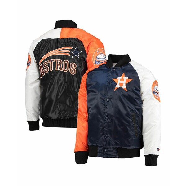 スターター メンズ ジャケット＆ブルゾン アウター Men's Navy, Orange Houston Astros Varsity Tri-Color Satin Full-Snap Jacket Navy,