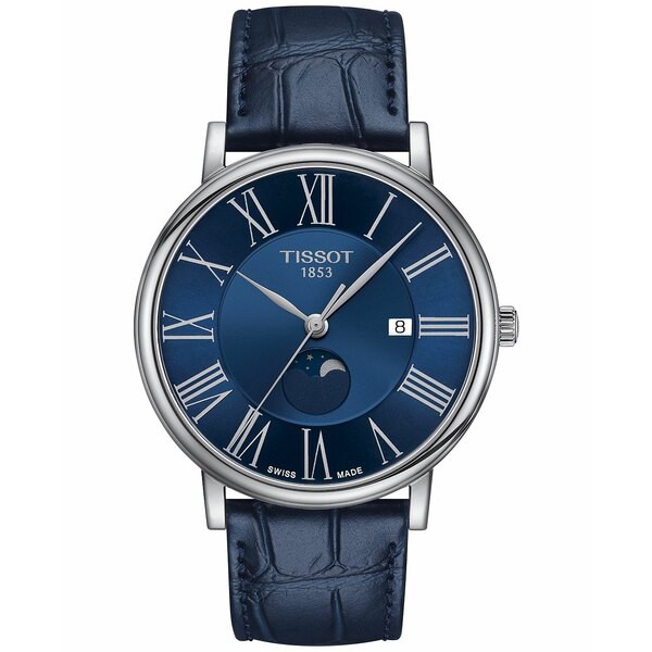 ティソット メンズ 腕時計 アクセサリー Men's Carson Premium Gent Moonphase Blue Leather Strap Watch 40mm Blue